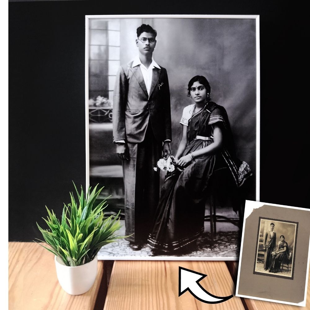 Photo restoration of old vintage frame